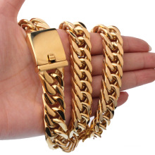 15 mm New Men&#39;s Jewelry Vacuum Gold Gold Joyería de acero inoxidable Collar de hip-hop grueso